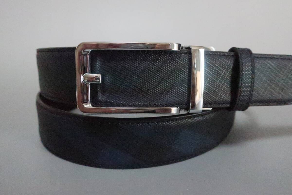 新品 本革 長尺 穴なし オートロック ラチェットベルト メンズ ベルト ネイビー 130cm拍卖