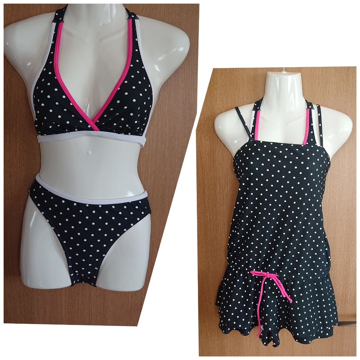 ☆黒×白☆水玉柄のビキニ3点セット☆7S ☆ロンパース・チュニック付き☆関西ファッション連合☆拍卖