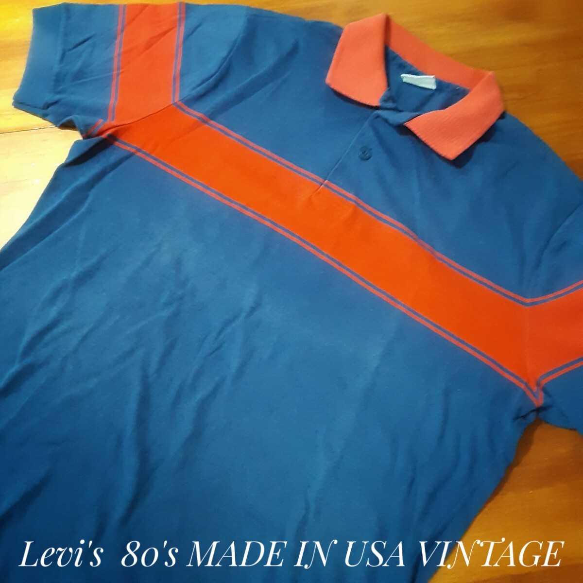 最値!希少80's!USA製!ヴィンテージ!トリコロールタグ!名作クラシックボーダーデザイン!リーバイス(Levi's)ポロ シャツ!レッド×ネイビー!L拍卖