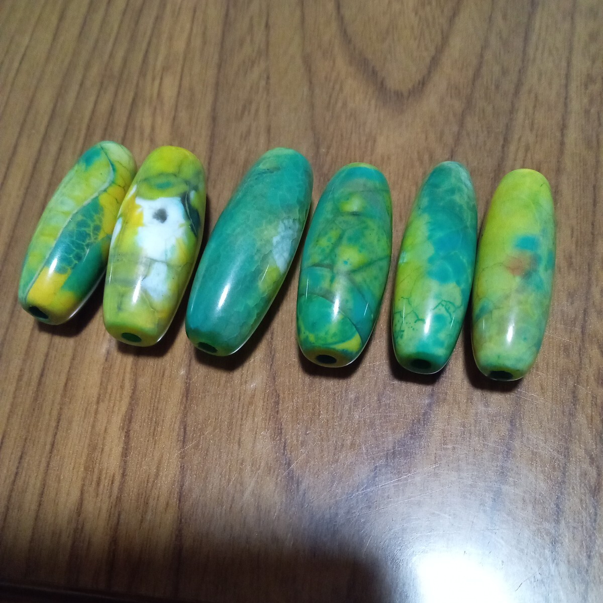 天然石 龍紋メノウ 鼓珠 6個 ハンドメイド用拍卖