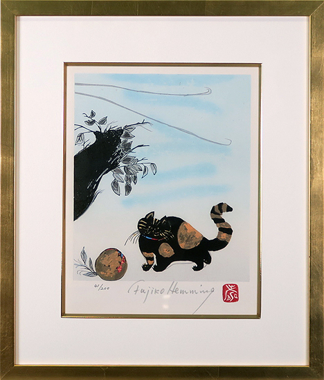 フジ子・ヘミング(猫十態 ダンゴ君)真作保証 木版画 Acre拍卖