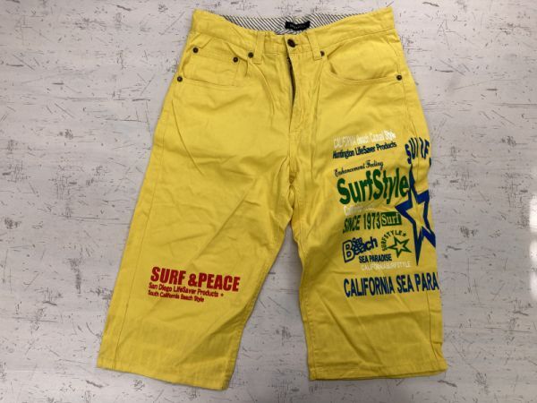 オーセンティック AUTHENTIC 平成 サーフ ネオお兄系 Y2K 00s 古着 プリント入り クロップド パンツ ボトムス メンズ 79 黄色拍卖