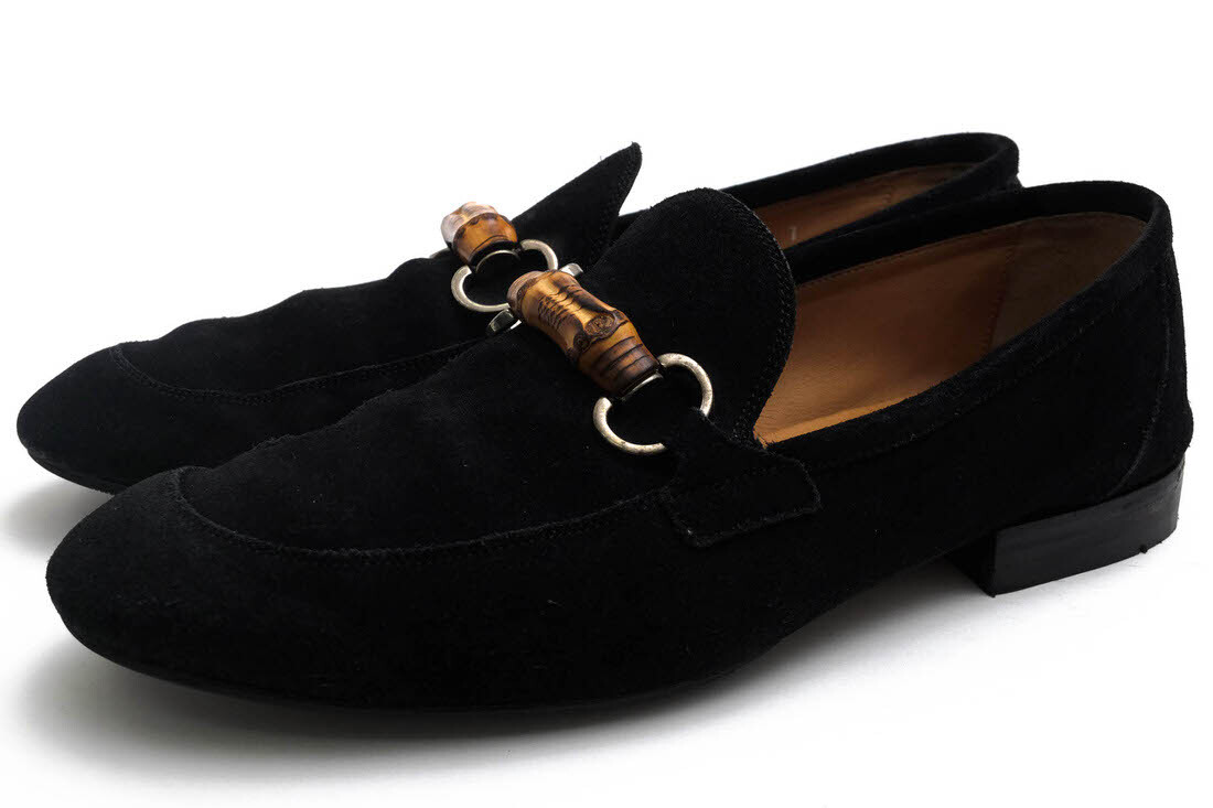 GUCCI グッチ ビットローファー 368435 Suede Bamboo Horsebit Detail Loafer 牛革 カーフ ホースビット レザーソール 定番 マッケイ製法拍卖
