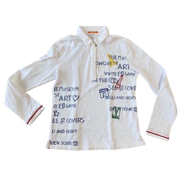 美品 カステルバジャック 長袖ポロシャツ プリント×刺繍デザイン 日本製 CASTELBAJAC ハイクオリティー ロゴボタン 雅瀬498拍卖