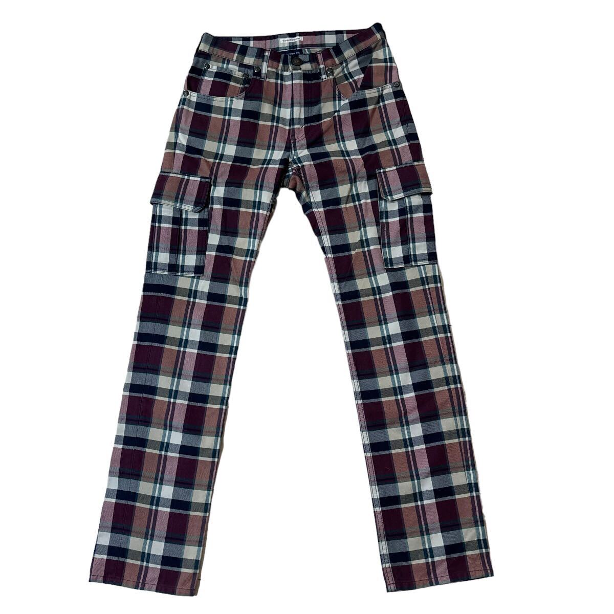 カーゴパンツ Levi's PReMIUM 611 W30チェックパンツ メンズ 赤 ブッシュ golf ゴルフ チェック柄拍卖