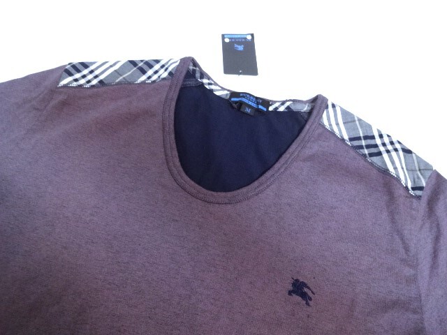 新品未使用 正規品 BURBERRY BLUELABEL 胸にホース刺繍 肩チェック M 半袖Tシャツ バーバリーブルーレーベル パープル拍卖