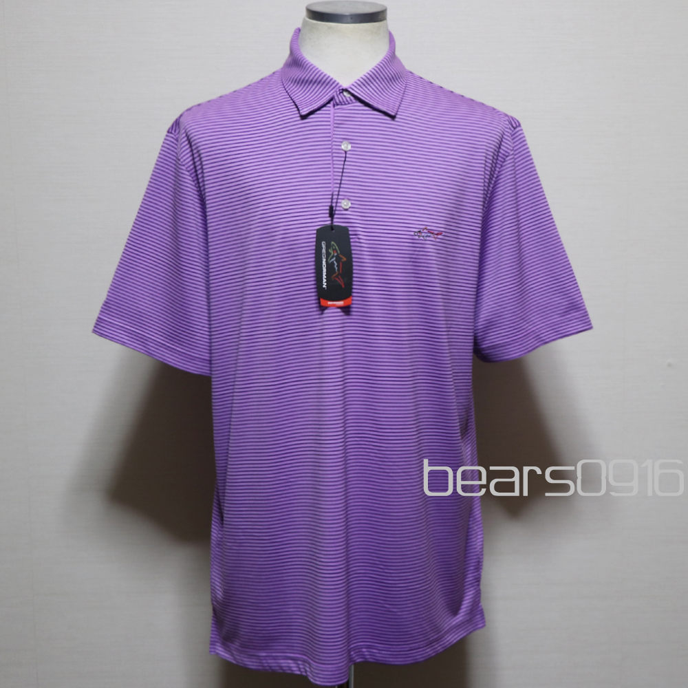 新品アメリカ購入品 Greg Norman グレグノーマン ボーダー半袖ポロシャツ ゴルフウェアー 紫L拍卖