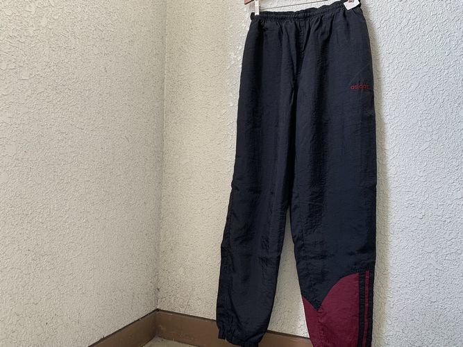 90sビンテージadidasアディダスナイロントラックパンツ裾ジップLブラック×エンジウーブンパンツジャージアメカジストリートnr517拍卖
