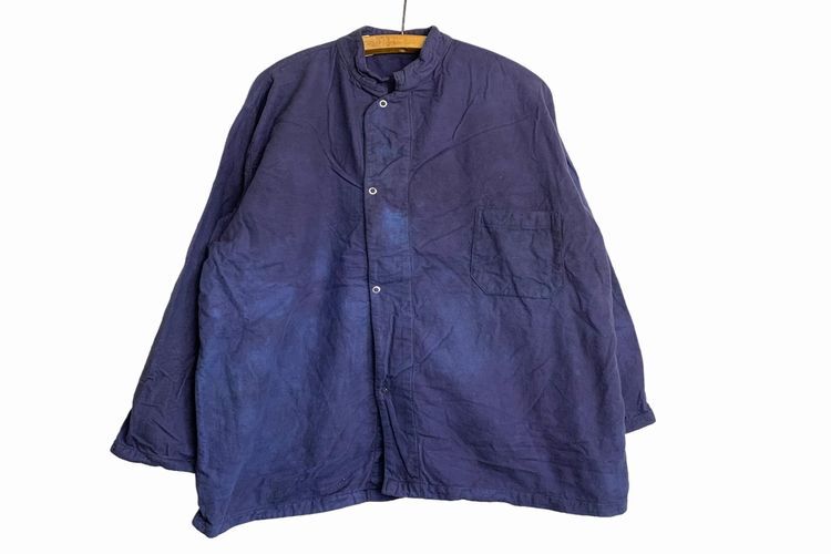 後染めグッドスタイル50sビンテージUSミリタリー長袖スタンドカラーコットンフランネルパジャマシャツLブルーベリー系アメリカ米軍h24484拍卖