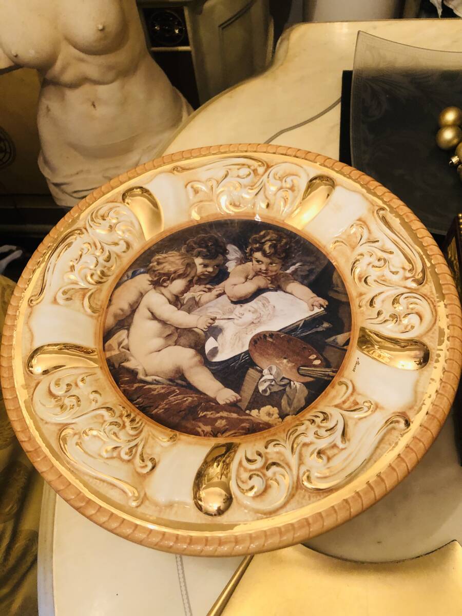 ★ AHURA 飾り皿 エンジェルゴールド ☆ 希少品 イタリア 検:versace ユーロカーサ拍卖