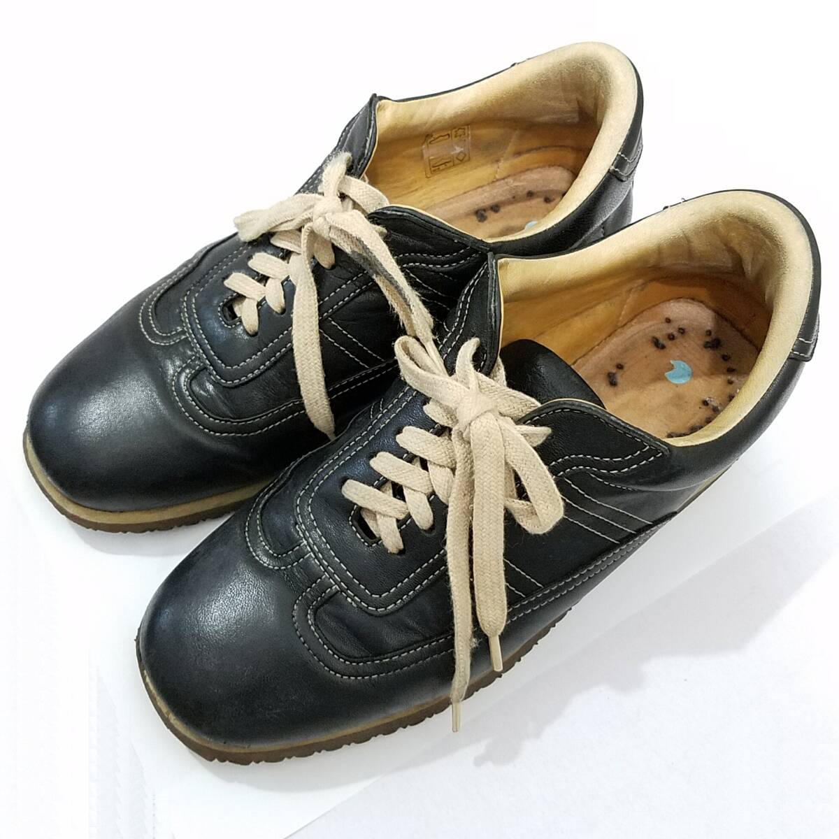 送料無料 SANTONI ナッパ革レザー スニーカー レディース36.5(約23cm~23.5cm) ブラックNAPPA NERO 黒 104D サントーニ 革靴拍卖