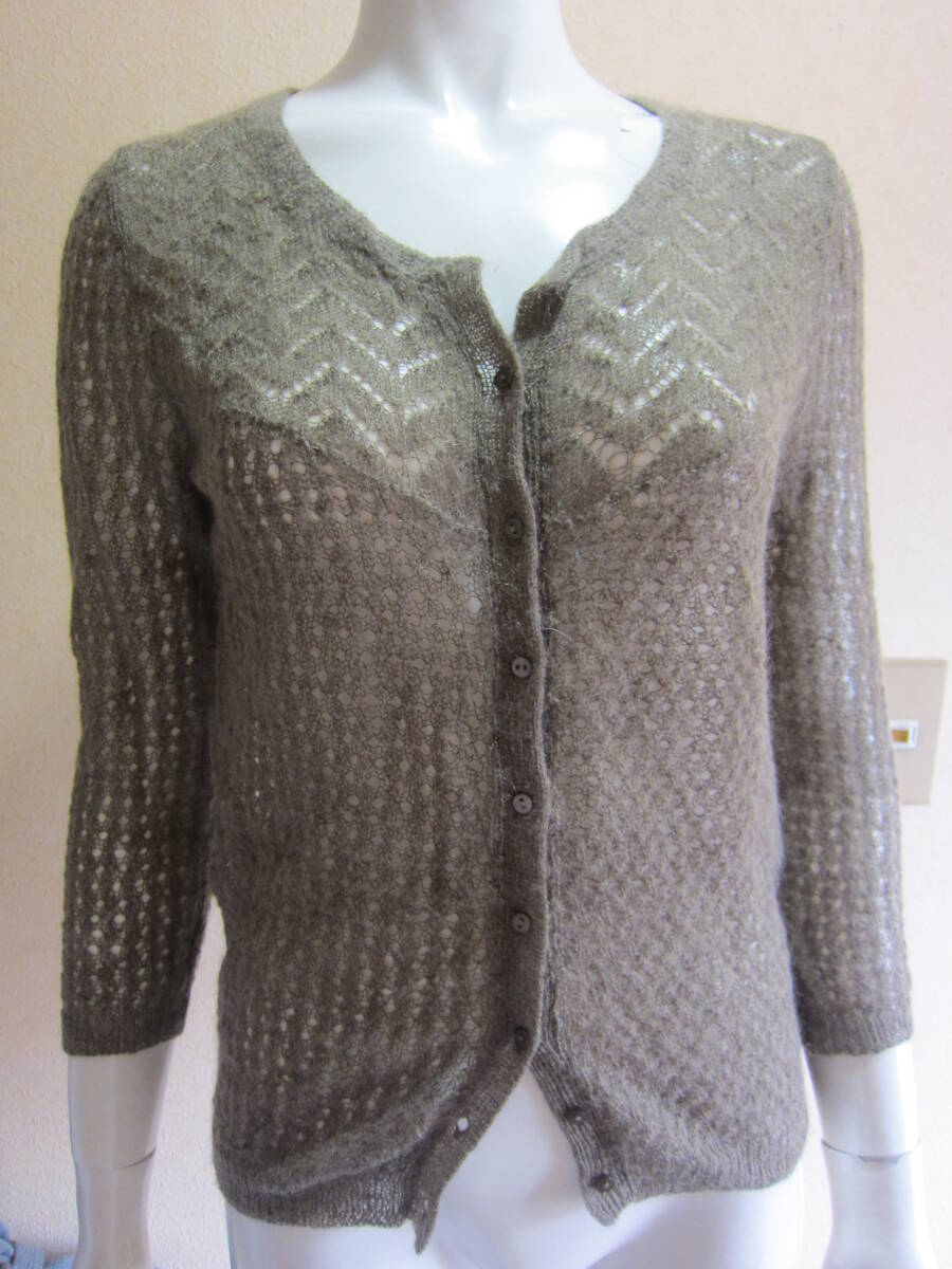 新品 無印良品 MUJI レディース S キッドモヘア混アイレット柄 カーディガン ニット トップス タ1875拍卖