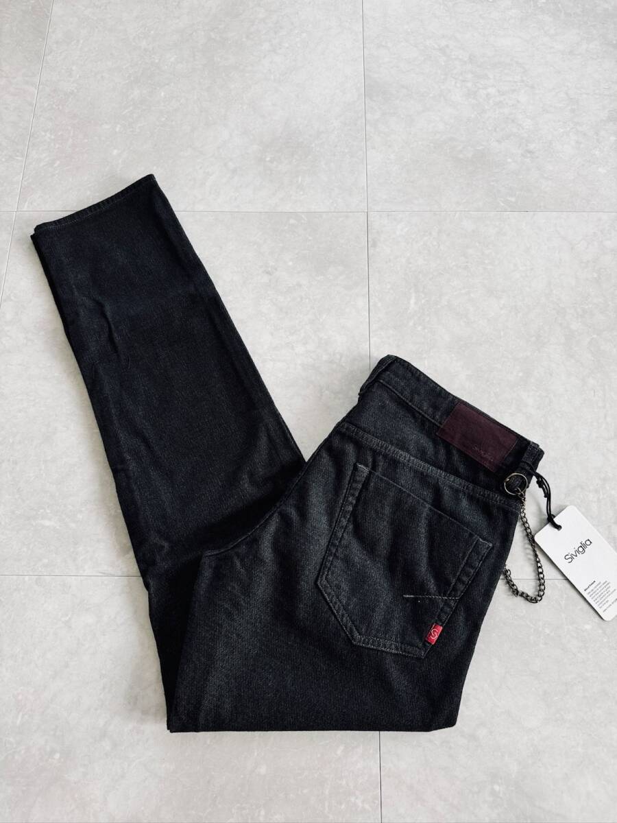 5225】新品3.6万【SIVIGLIA / シビリア 30 秋冬 厚手3者混 ウォッシュド素材 ウォレットチェーン付ストレッチデニム】ダークカーキ拍卖