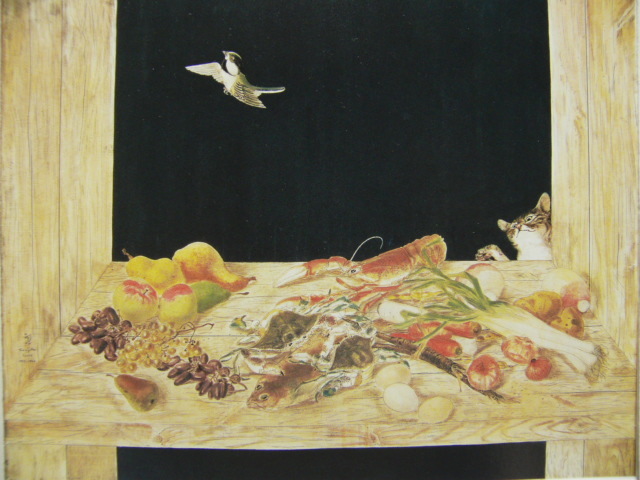 藤田嗣治、【猫のいる静物】、希少な画集より、新品高級額・額装付、状態良好、送料無料、猫 ネコ、動物画、Lonard Foujita拍卖