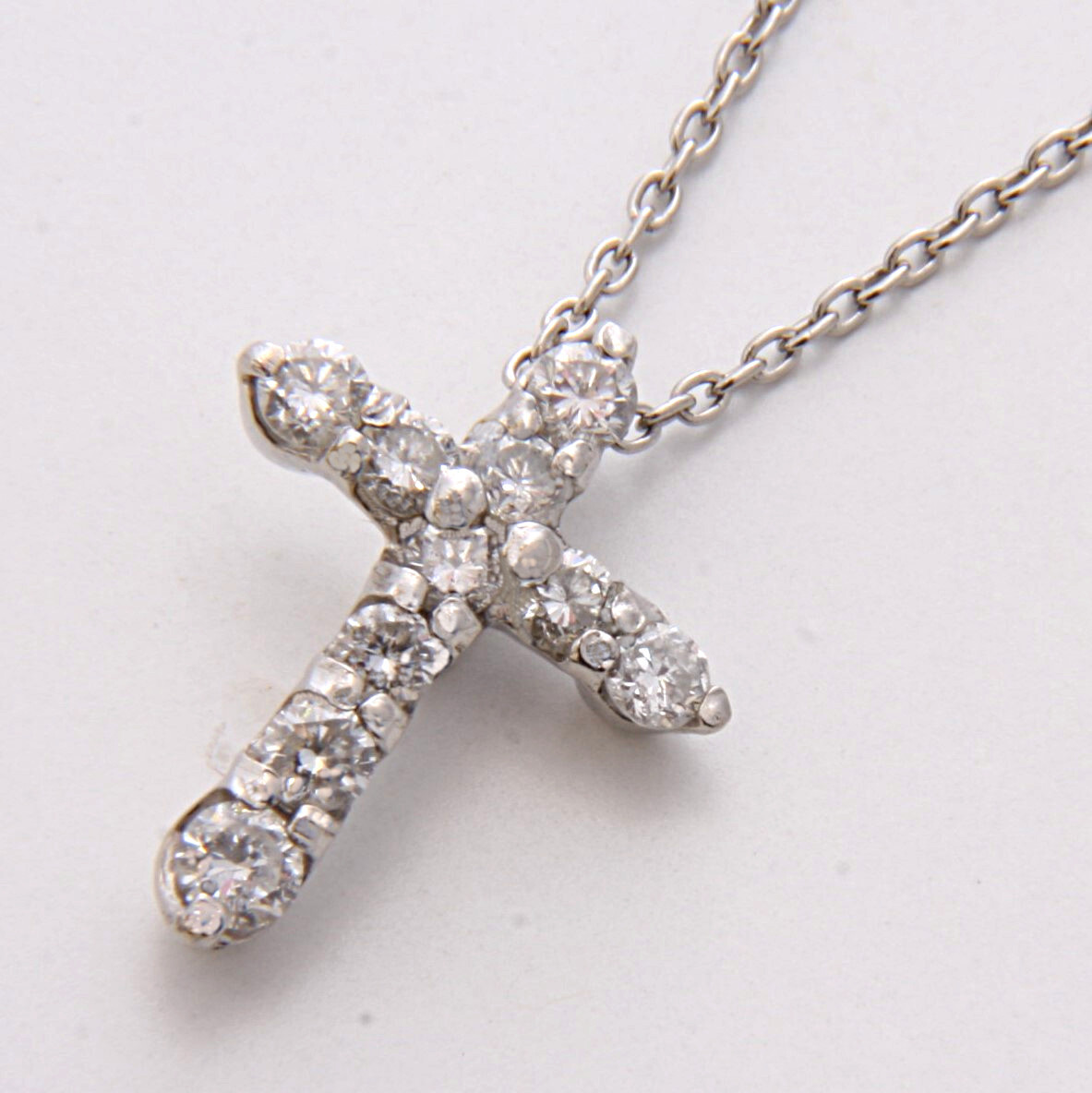 ★☆Pt900/Pt850プラチナ天然ダイヤモンド0.30Ct十字架クロスネックレス40cm!MJ-2419拍卖