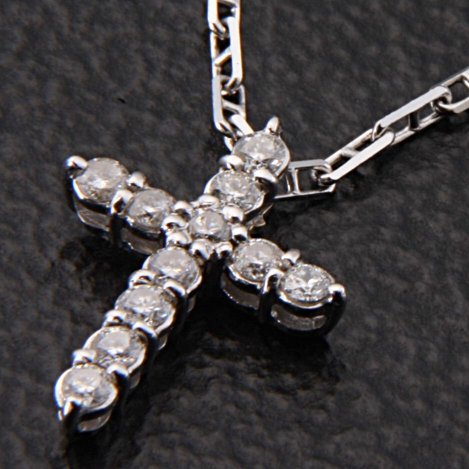 ★☆見て!イタリア製K18WGホワイトゴールド0.33Ct天然ダイヤモンドクロスネックレス40cm!MJ-2389拍卖