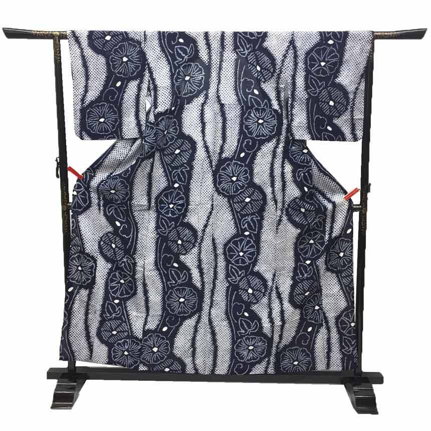 京やI521 ゆかた 本絞り染め 藍染 高級絞りの浴衣 有松絞り 有松鳴海絞 伝統工芸 一目絞り 蜘蛛絞り 鹿の子絞り拍卖