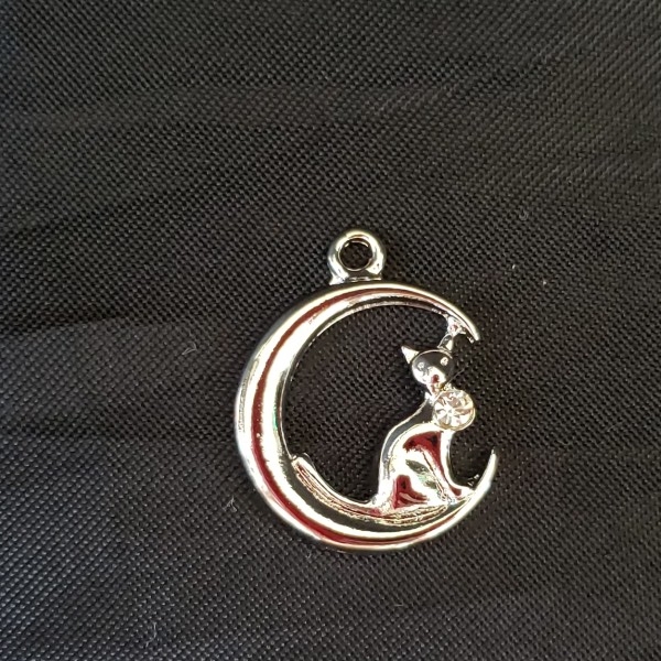 ハンドメイド♪パーツ☆*。お月様と猫☆*。本ロジウム拍卖