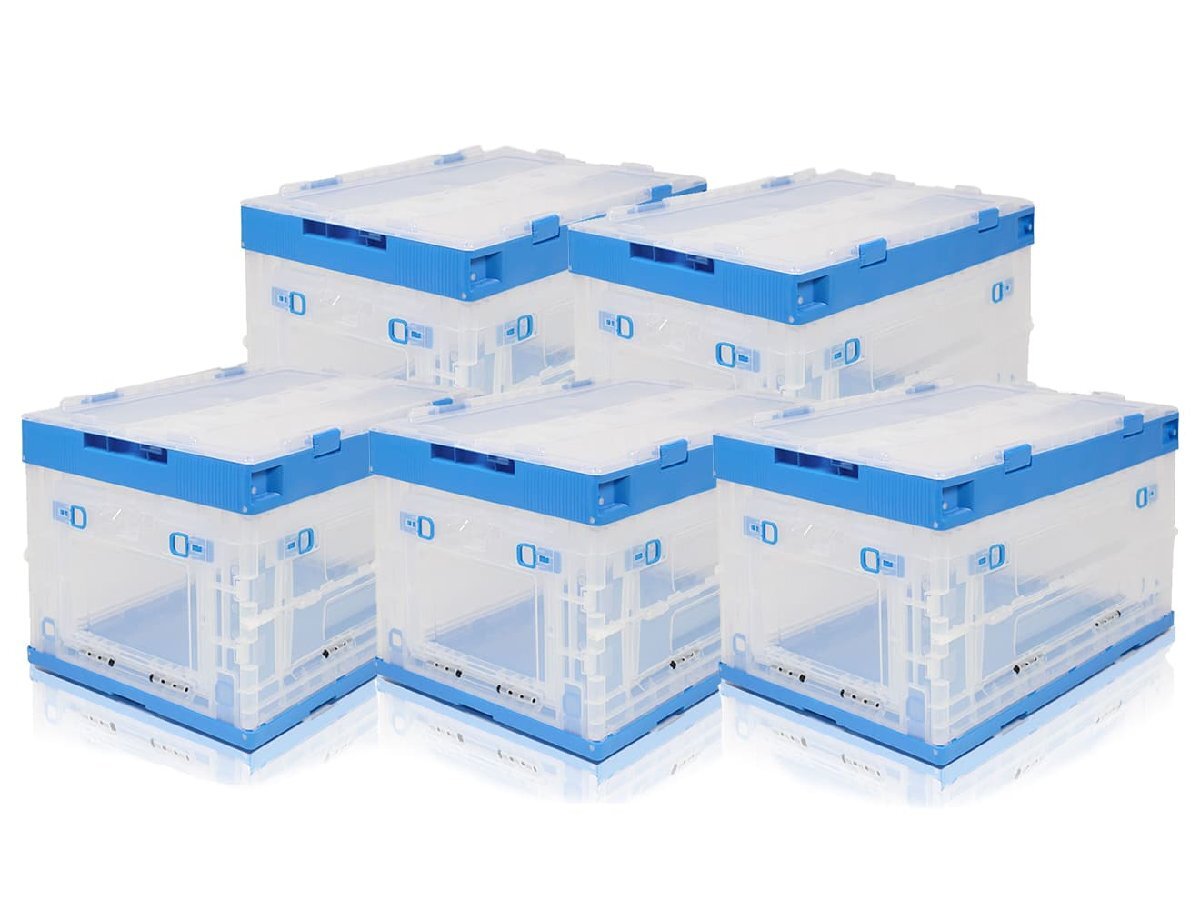 FDC0001S5 折り畳みコンテナ 50L 中窓2箇所付(長辺1&短辺1) 5個セット 折りたたみコンテナ 拍卖