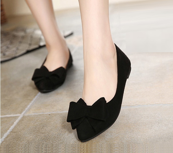 ★未使用 パンプス フラット スエード 24cm リボン 疲れない オフィス 黒 シューズ 靴 レディース ぺたんこ ポインテッドトゥ ③拍卖