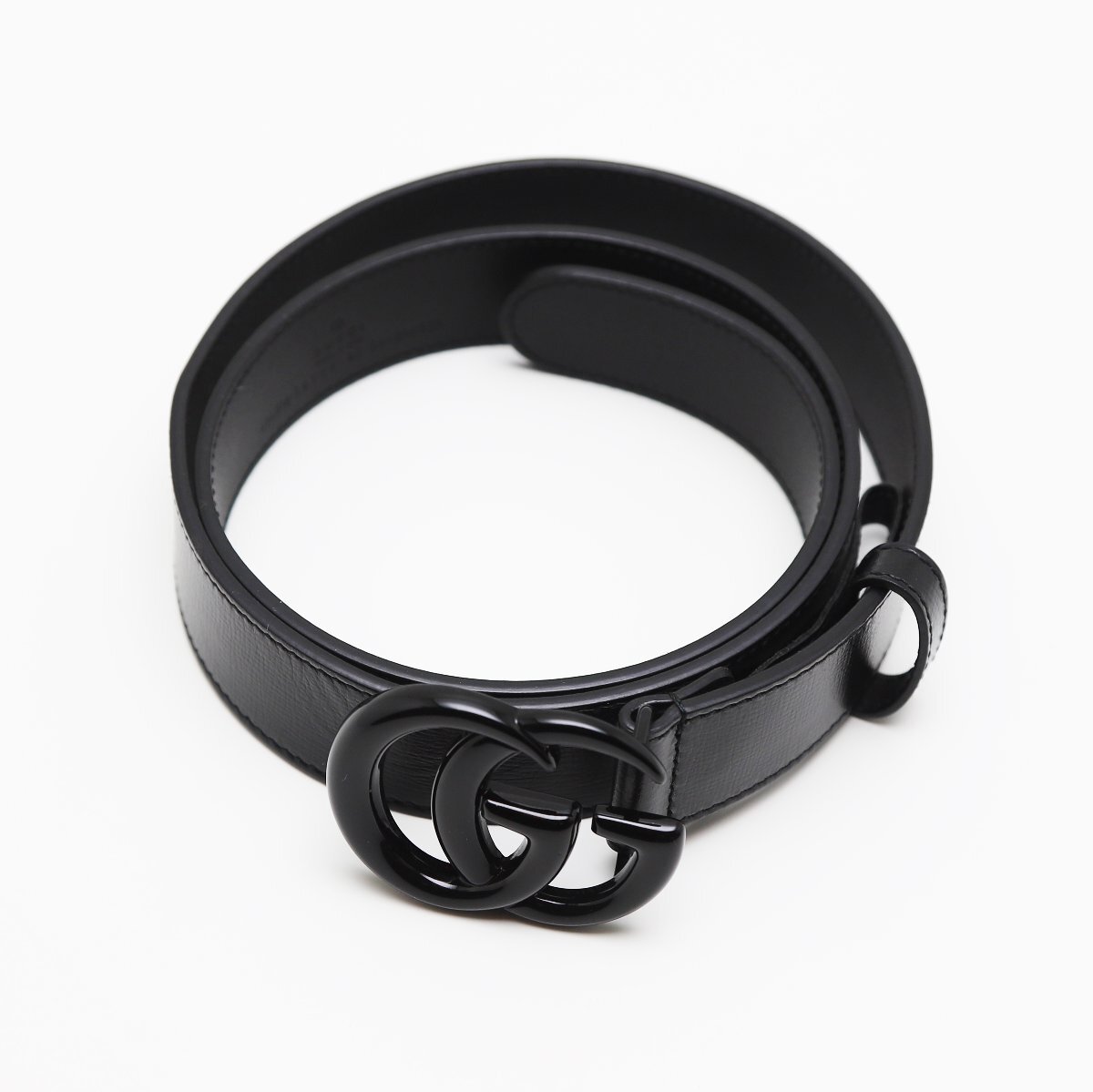 中古品 グッチ GGマーモント スリムベルト ブラック レザー ダブルG バックル 414516拍卖