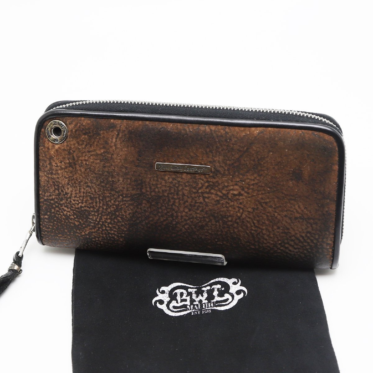 中古品 ビルウォールレザー ラウンドファスナー長財布 カスタムオーダー キリン革 ブラウン ジラフ 希少 レア Bill Wall Leather拍卖