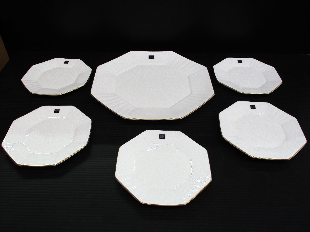 ★ 97548 パーティーセット GIVENCHY Yamaka Bone China BO-230-08 6皿 幅22.5 × 奥行27 × 高さ1.5㎝ 未使用 長期保管品 ★拍卖