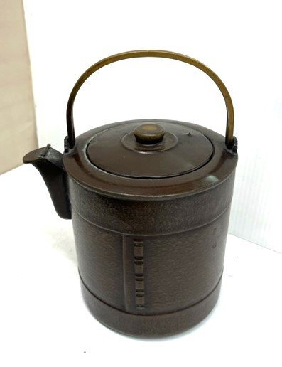 ★94921 薬缶 銅製 水注 水指し 幅18x奥行15x高さ15.5~24cm 茶道具 煎茶道具 茶器 口蓋付 やかん ★拍卖