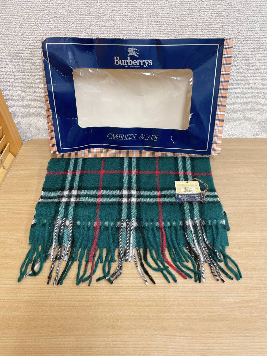 お値下げ★【BURBERRY バーバリー マフラー】カシミア100%/グリーン系/英国製/ブランド品/高級感/T67-038拍卖