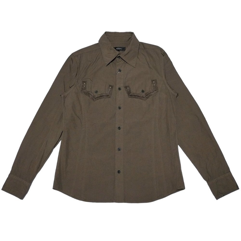 新品正規80%OFF ARTISAN アルチザン 日本製 シャツ S ブラウン ドゥエボットーニ スタッズ 後染め e0720s拍卖