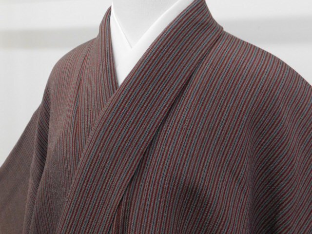 〔楽布特選〕P29974 鬼縮緬 シックな 縞 小紋袷 bk拍卖