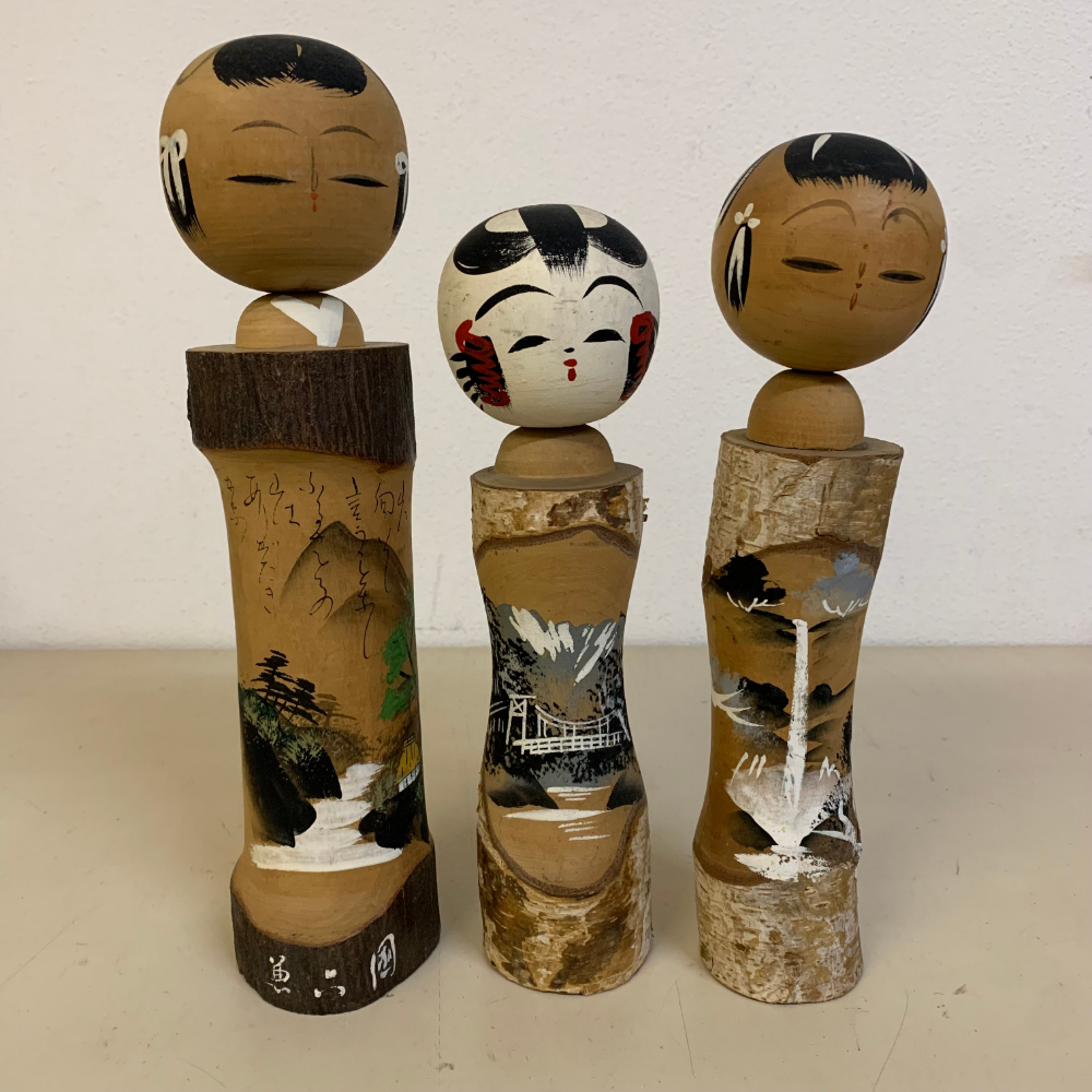 3体セット こけし 風景模様 お土産 民芸品 伝統工芸 日本製 木の人形 Japanese wooden Kokeshi dolldoll【2048拍卖