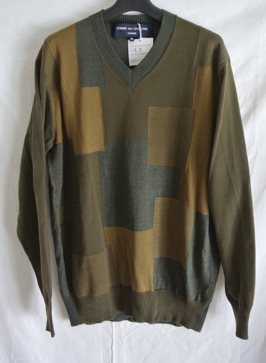 新品未使用 COMME des GARCONS HOMME コムデギャルソンオム 切替 ニット カーキ ベージュ Mサイズ パッチワーク拍卖