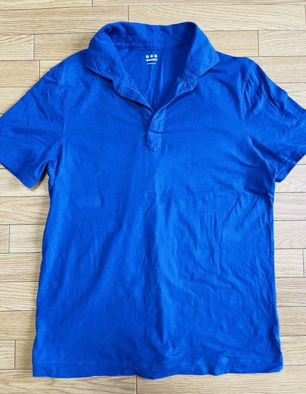 【激レア/新品未使用品】three dots スリードッツ スキッパーポロ ブルー XL バーニーズニューヨーク購入 定価1.6万拍卖