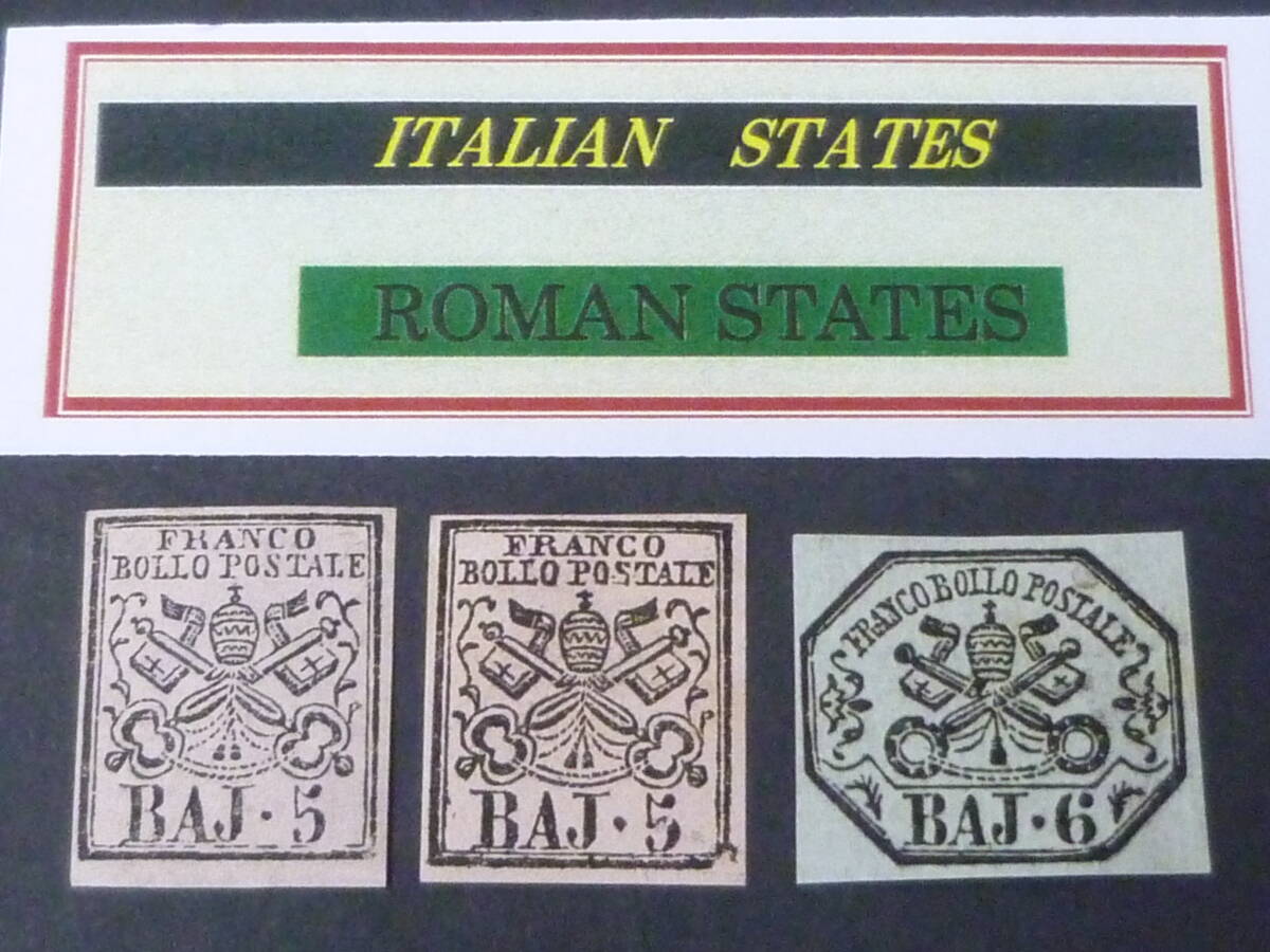 24 M №4 イタリア切手 ROMAN STATES 1852年 SC#6・6a・7 フルマージン 計3種 未使用OH・VF 【SC評価 $1,400】 ※説明欄必読拍卖
