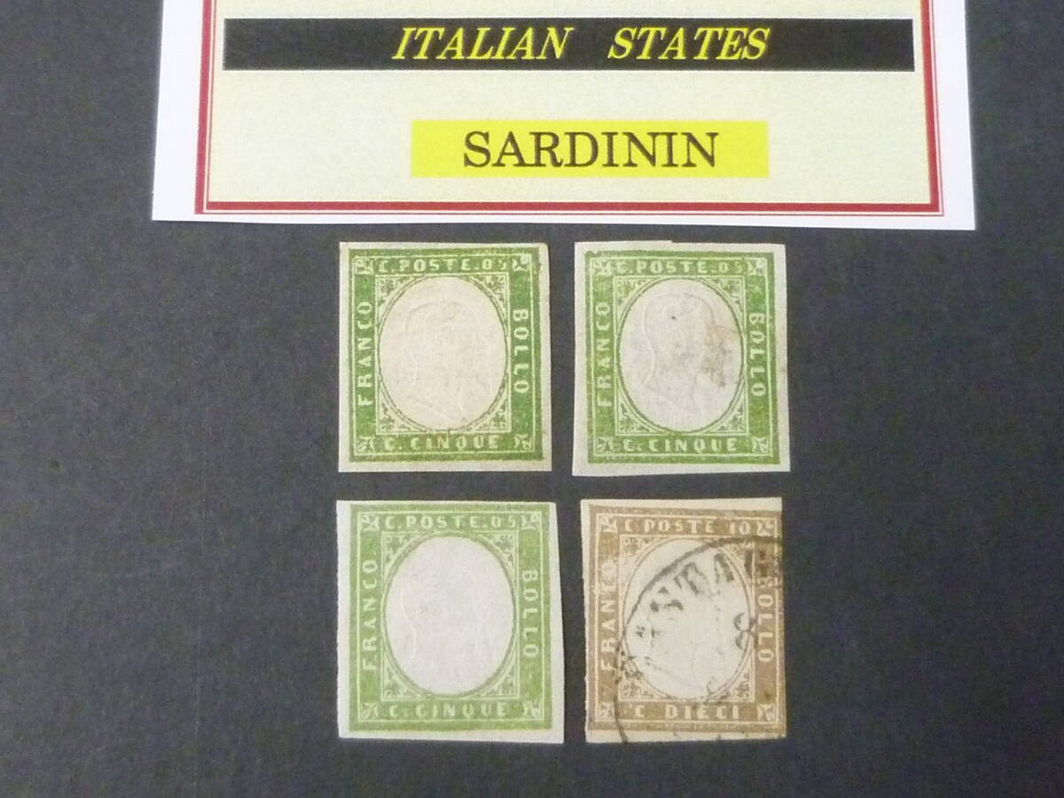 24 M №9 イタリア切手 SARDININ 1855-63年 SC#10-11 色違含 2種 計4枚 未使用OH・使用済 ※説明欄必読拍卖