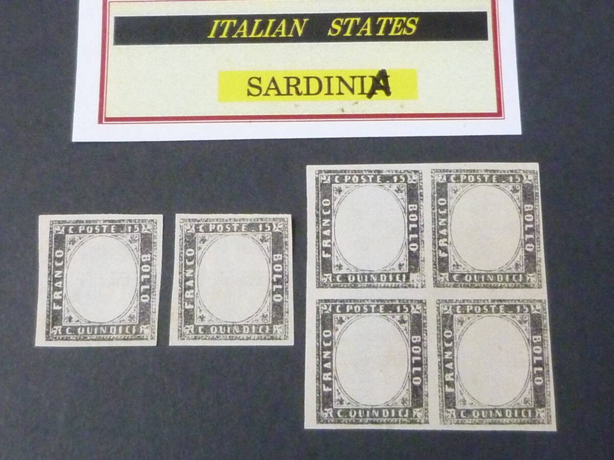 24 M №16 偽物=Forgery イタリア切手 SARDINIA 2種+田型 両面印刷 ※説明欄必読拍卖