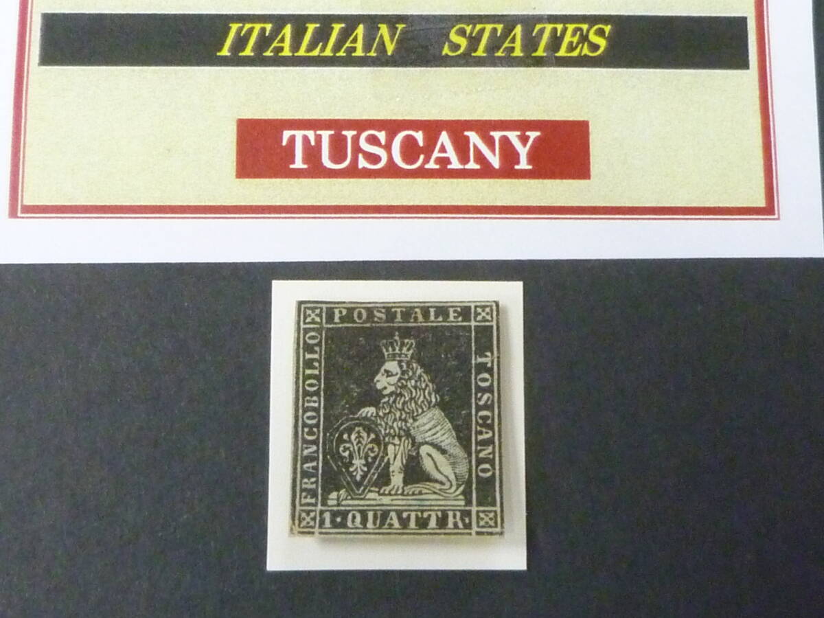 24 M №18 イタリア切手 TUSCANY 1851-52年 SC#1 1q 透かし有 未使用OH 【近年版SC評価 $15,000】 ※説明欄必読拍卖