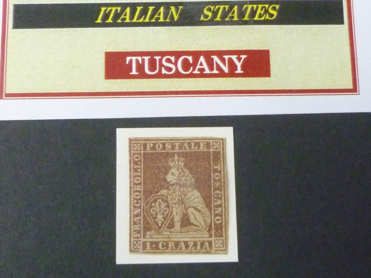 24 M №20 イタリア切手 TUSCANY 1851-52年 SC#4 1cr 透かし有 未使用OH 【近年版SC評価 $8,800】 ※説明欄必読拍卖