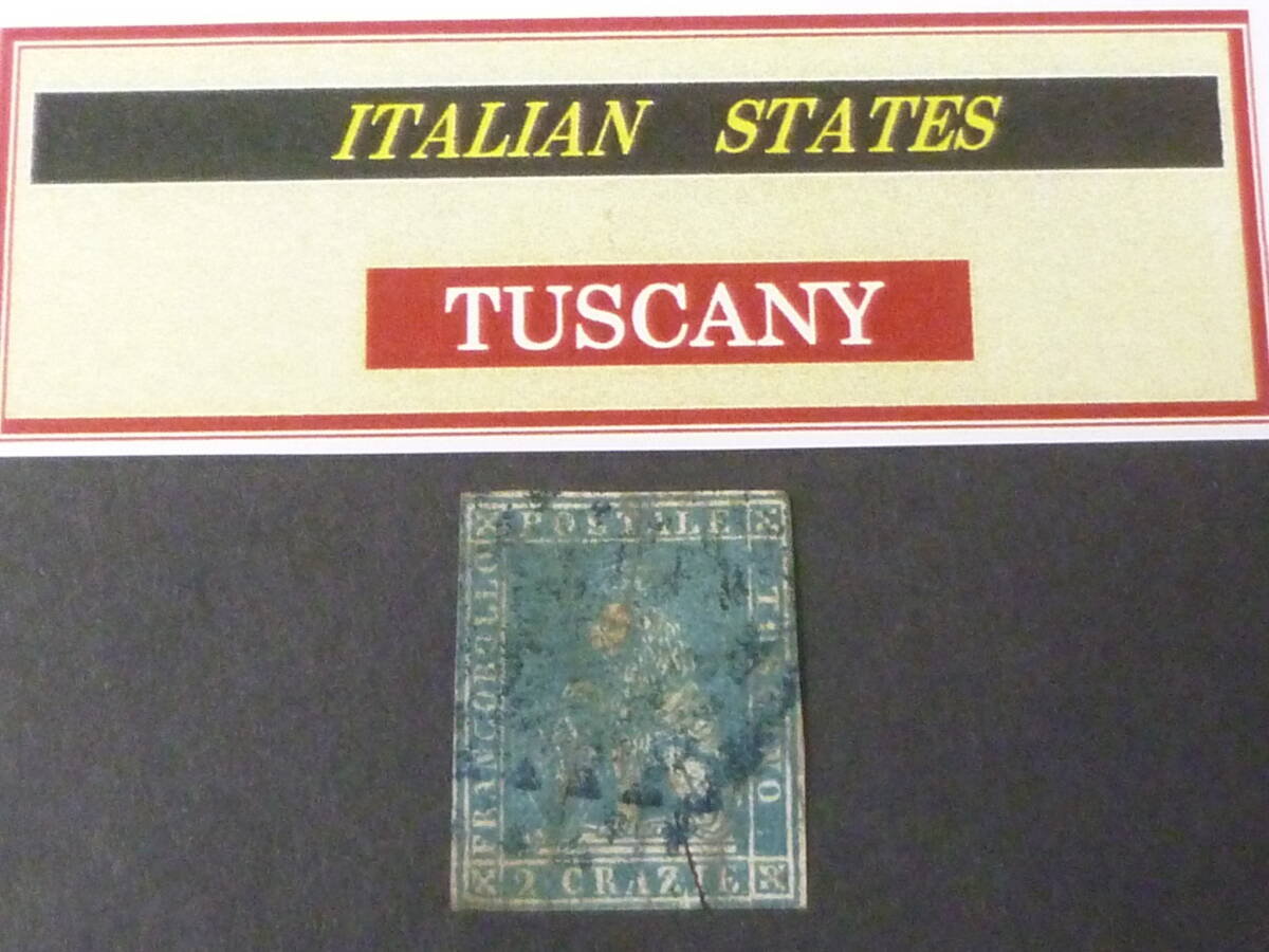 24 M №26 イタリア切手 TUSCANY 1857-59年 SC#13 2cr 透かし有 使用済 【近年版SC評価 $160】 ※説明欄必読拍卖