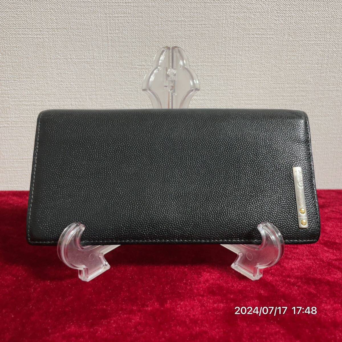 Cartier カルティエ ネームプレート ブラックカラー レザー本革 二つ折り ウォレット 長財布拍卖