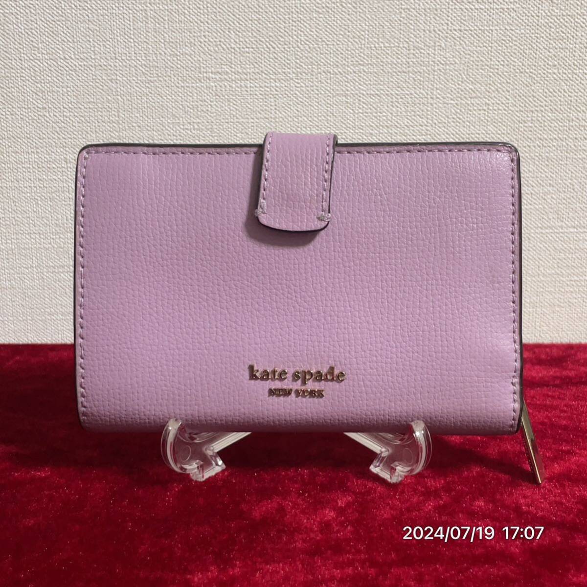 美品 kate spade ケイトスペード スペードロゴ パープルカラー レザー革 二つ折りウォレット 財布拍卖