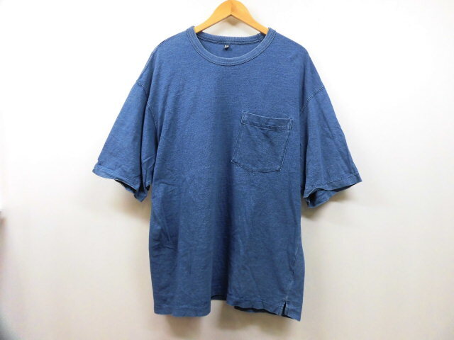 UNIQLO ユニクロ 半袖 Tシャツ 胸ポケット 無地 丸首 トップス インディゴブルー 青 XLサイズ拍卖
