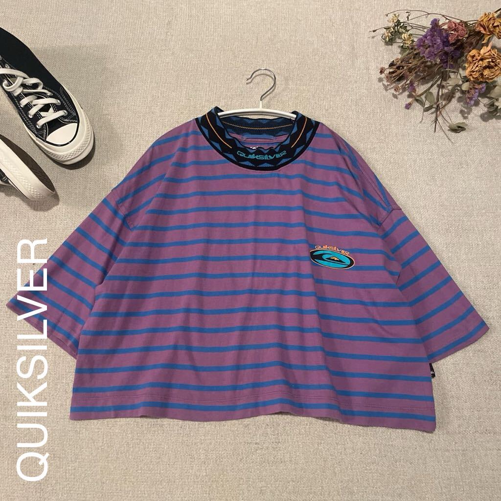 クイックシルバー Tシャツ レディースSサイズ 美品 ボーダー トップス 半袖 カットソー ロゴ QUIKSILVER サーフ拍卖