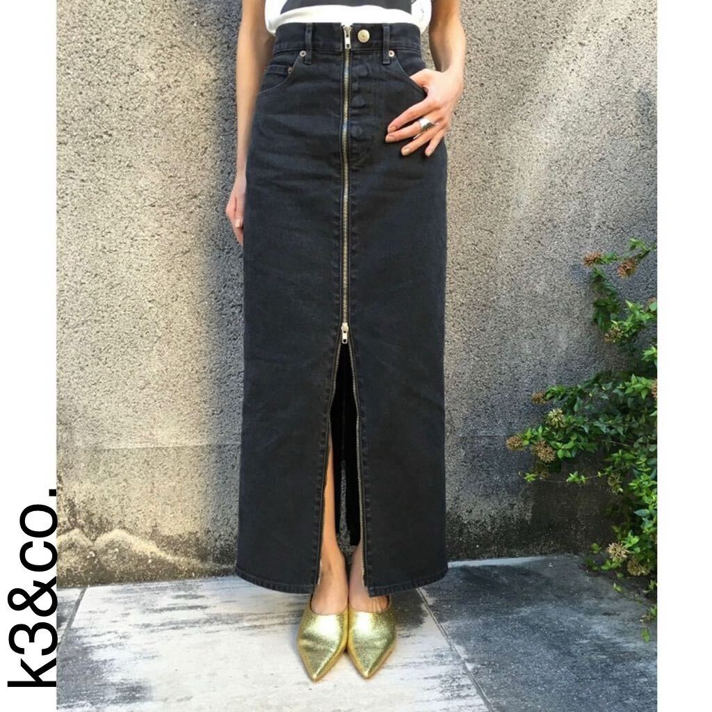 k3&co. ジップデニムスカート ロングスカート ボトムス ジーンズ ケースリー レディース25インチ ボトムス フルジップ ブラックデニム拍卖