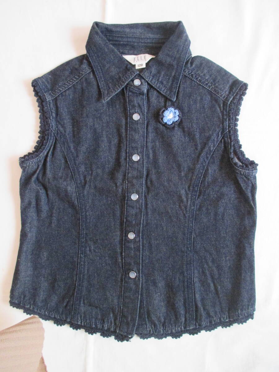 ★ELLE エル★ 120cm デニムベスト スナップ拍卖