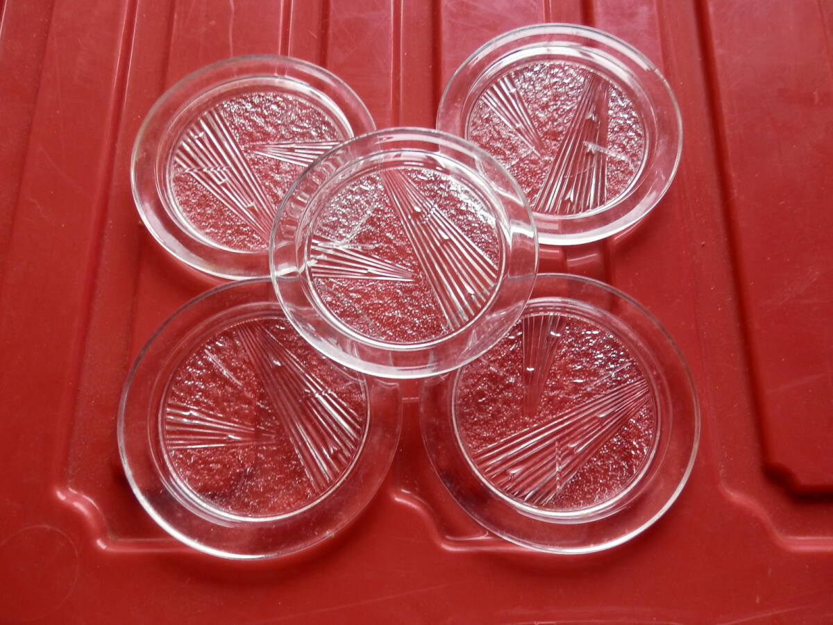 ガラス製コースター/茶托 5枚セット 茶たく 湯呑受け 茶器 茶道具 和食器 レトロ *0724拍卖