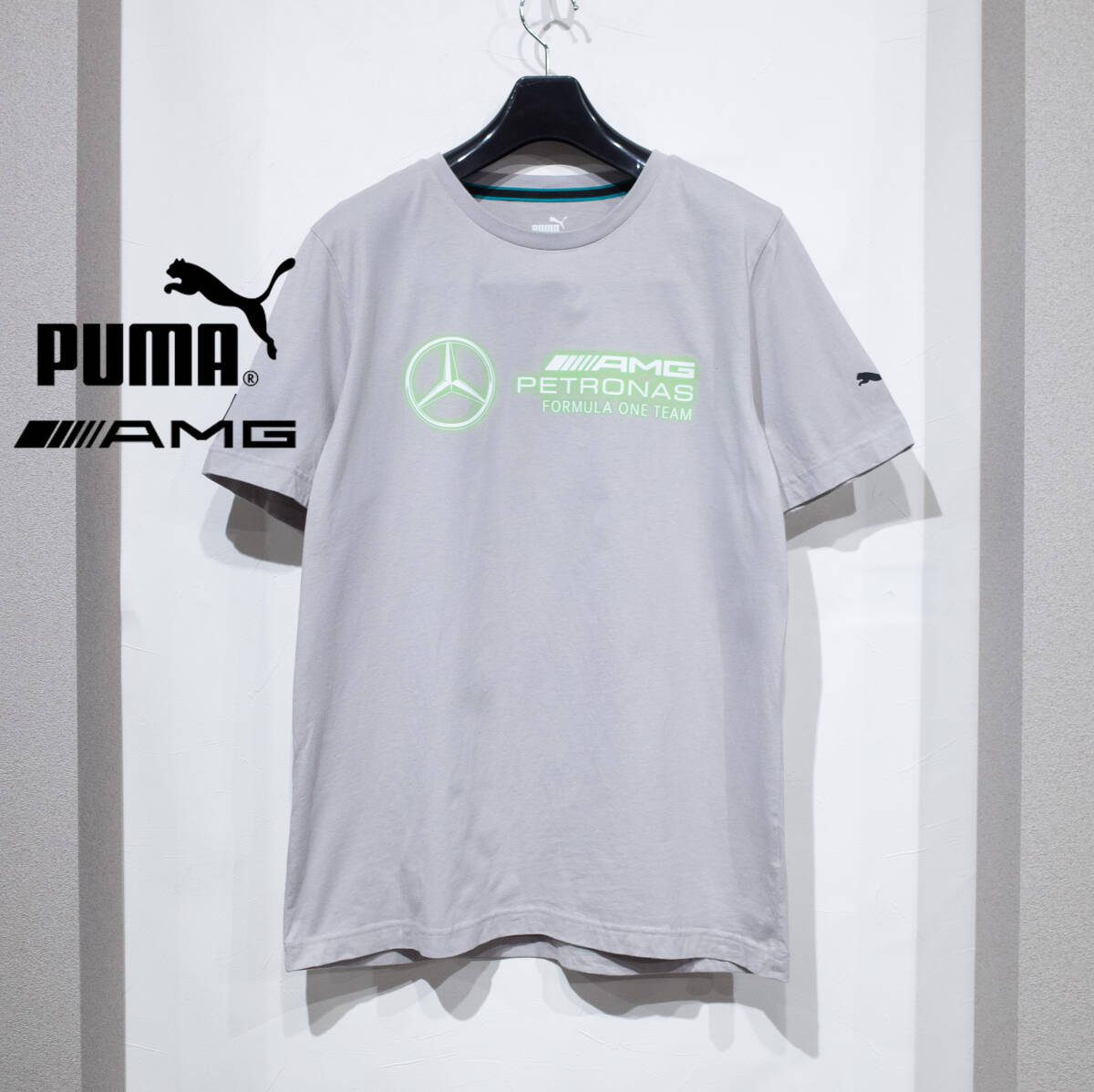 M / PUMA プーマ AMG PETRONAS エーエムジー メルセデス ベンツ ロゴ 半袖 Tシャツ ワッペン グレー コラボ 古着 メンズ拍卖