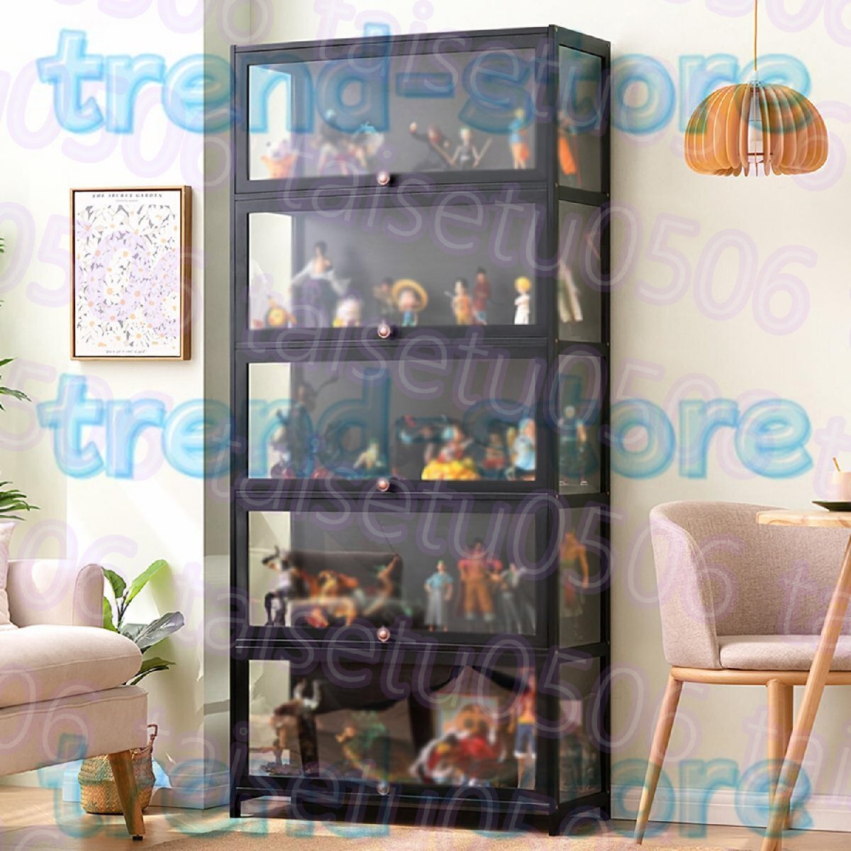 コレクションケース フィギュアケース 竹枠+アクリル ショーケース コレクションキャビネット コレクションボード 黒 32x80x172cm拍卖