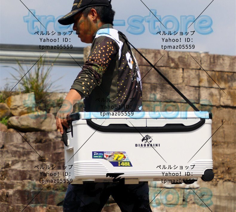 釣りにアウトドアに活躍!大型 48L クーラーボックス 移動に便利な キャスター付き 保冷バッグ 発泡ウレタン 保冷150時間 横長フォルム拍卖